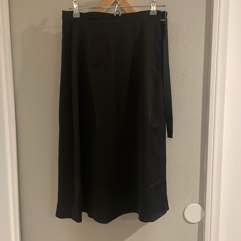Beautiful satin A-line wrap midi skirt with hardware detail